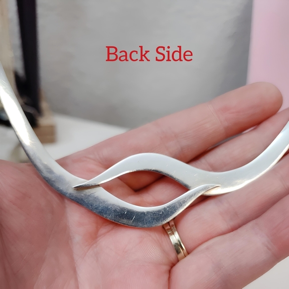 TAXCO Solid Sterling Silver Modernist Wave Eyelet Open back Collar Necklace - Picture 9 of 12